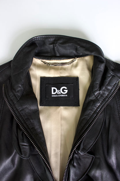 Dolce & Gabbana black leather jacket with ruffles
