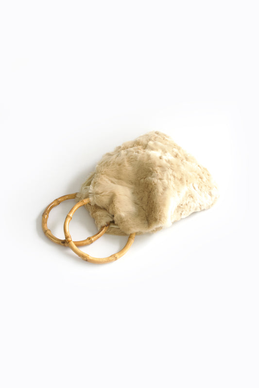 La Perla cream fur bag with bambo handles