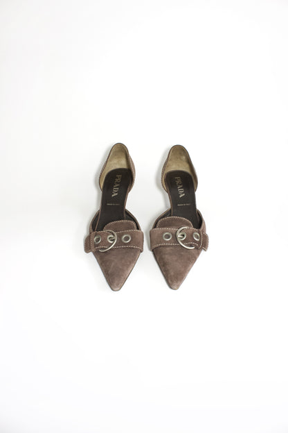 Prada SS 2002 brown suede kitten heels