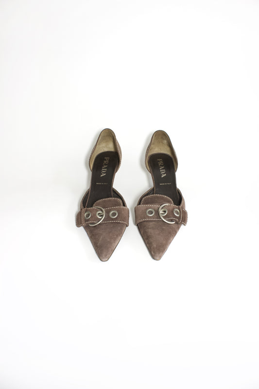 Prada SS 2002 brown suede kitten heels