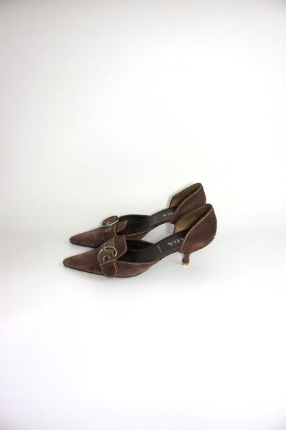 Prada SS 2002 brown suede kitten heels