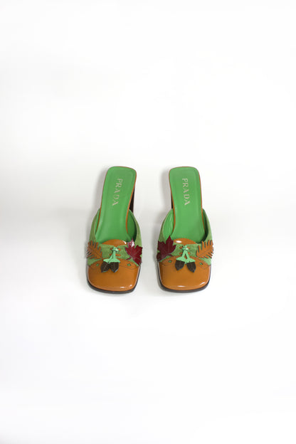 Prada FW 1999 orange leaf heeled mules