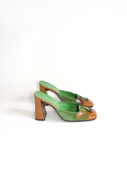 Prada FW 1999 orange leaf heeled mules