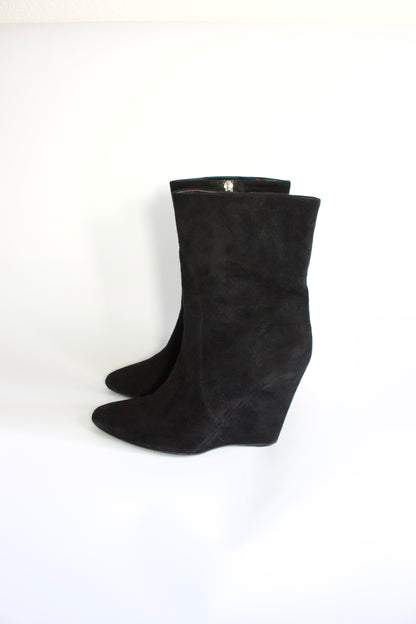 Prada black suede wedge heels