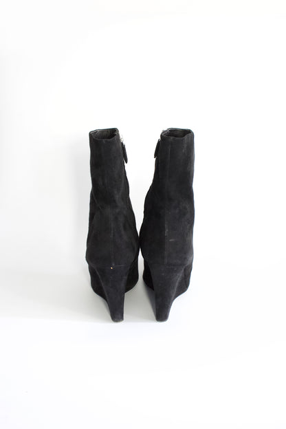 Prada black suede wedge heels