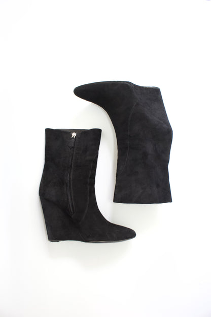 Prada black suede wedge heels