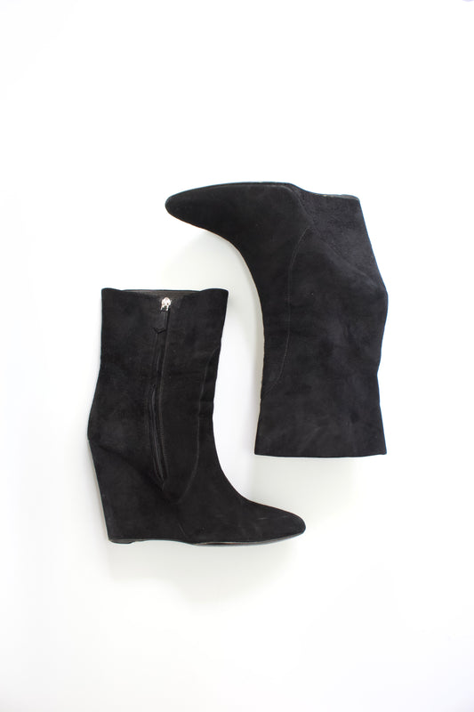 Prada black suede wedge heels