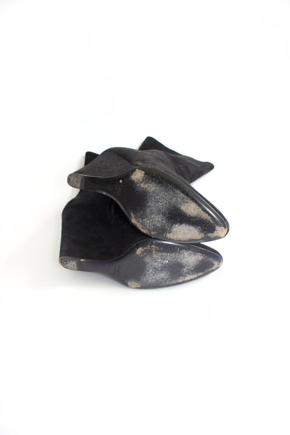 Prada black suede wedge heels