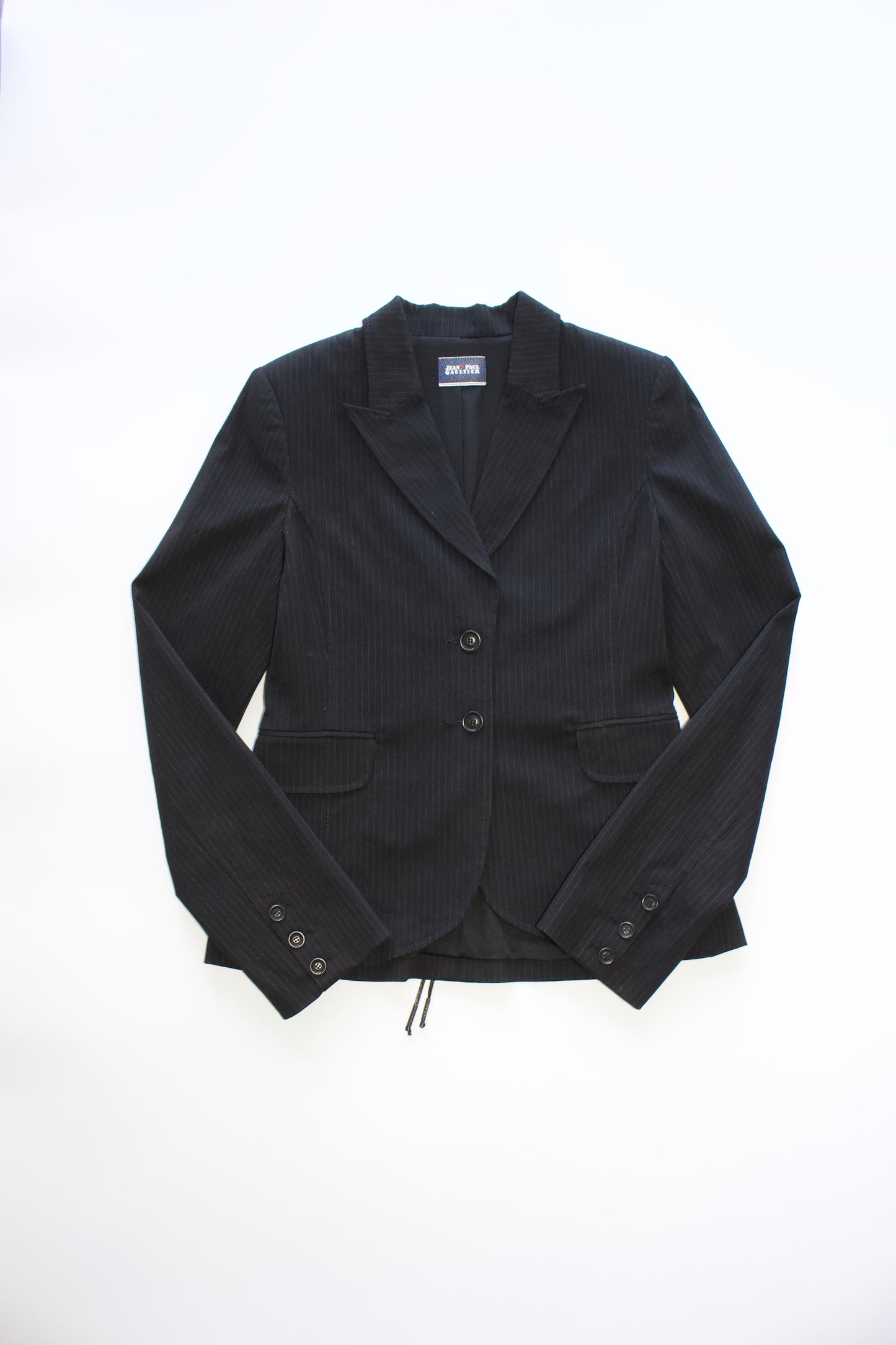 Jean Paul Gaultier black pinstripe blazer with back corset