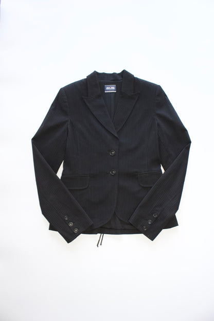 Jean Paul Gaultier black pinstripe blazer with back corset