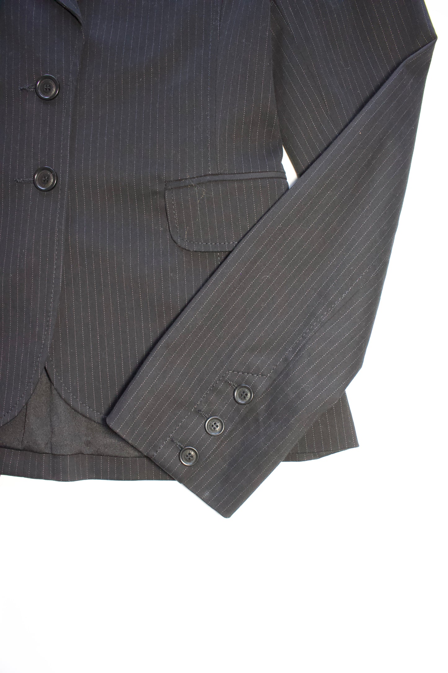 Jean Paul Gaultier black pinstripe blazer with back corset