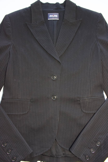 Jean Paul Gaultier black pinstripe blazer with back corset