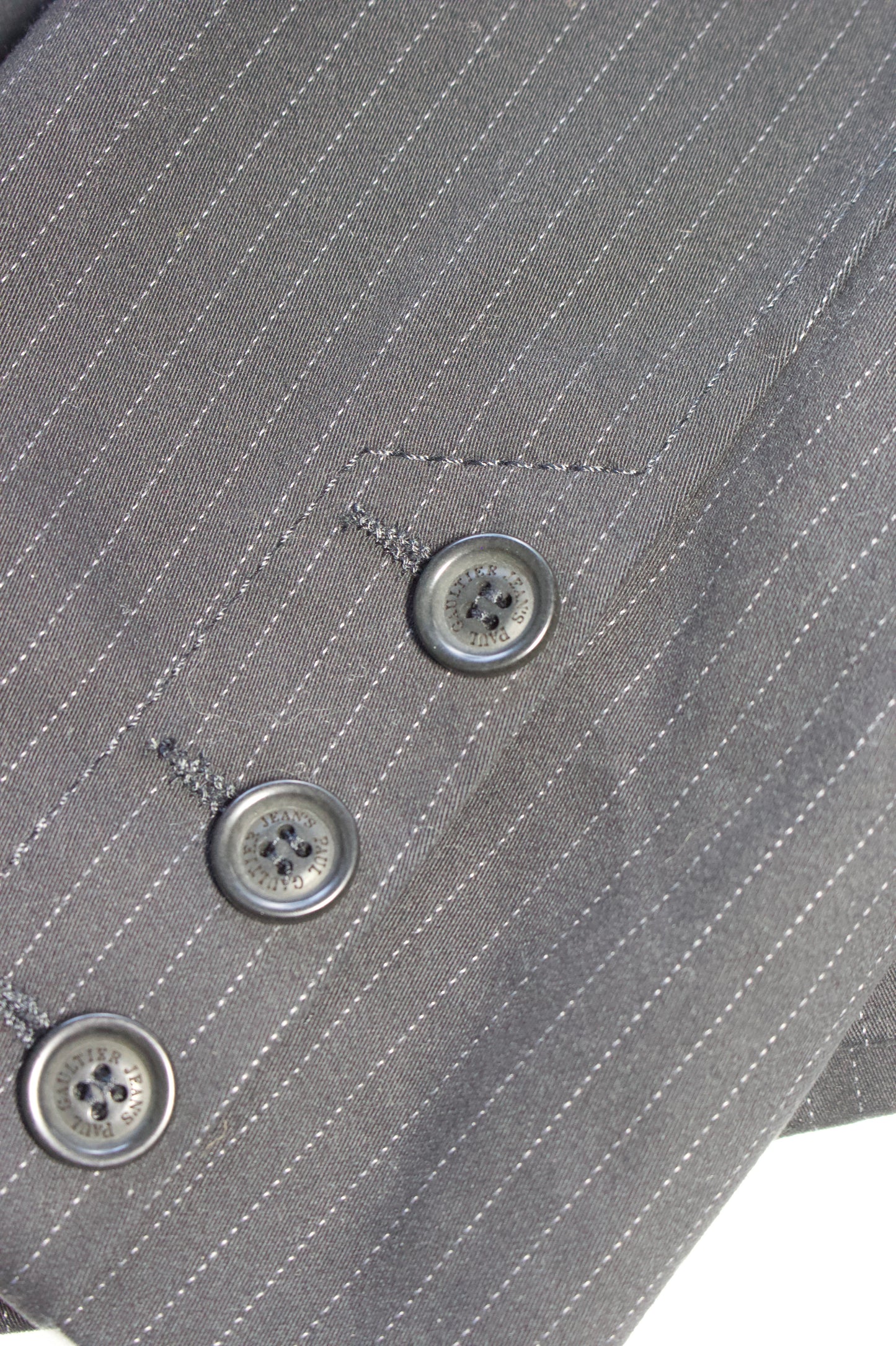 Jean Paul Gaultier black pinstripe blazer with back corset