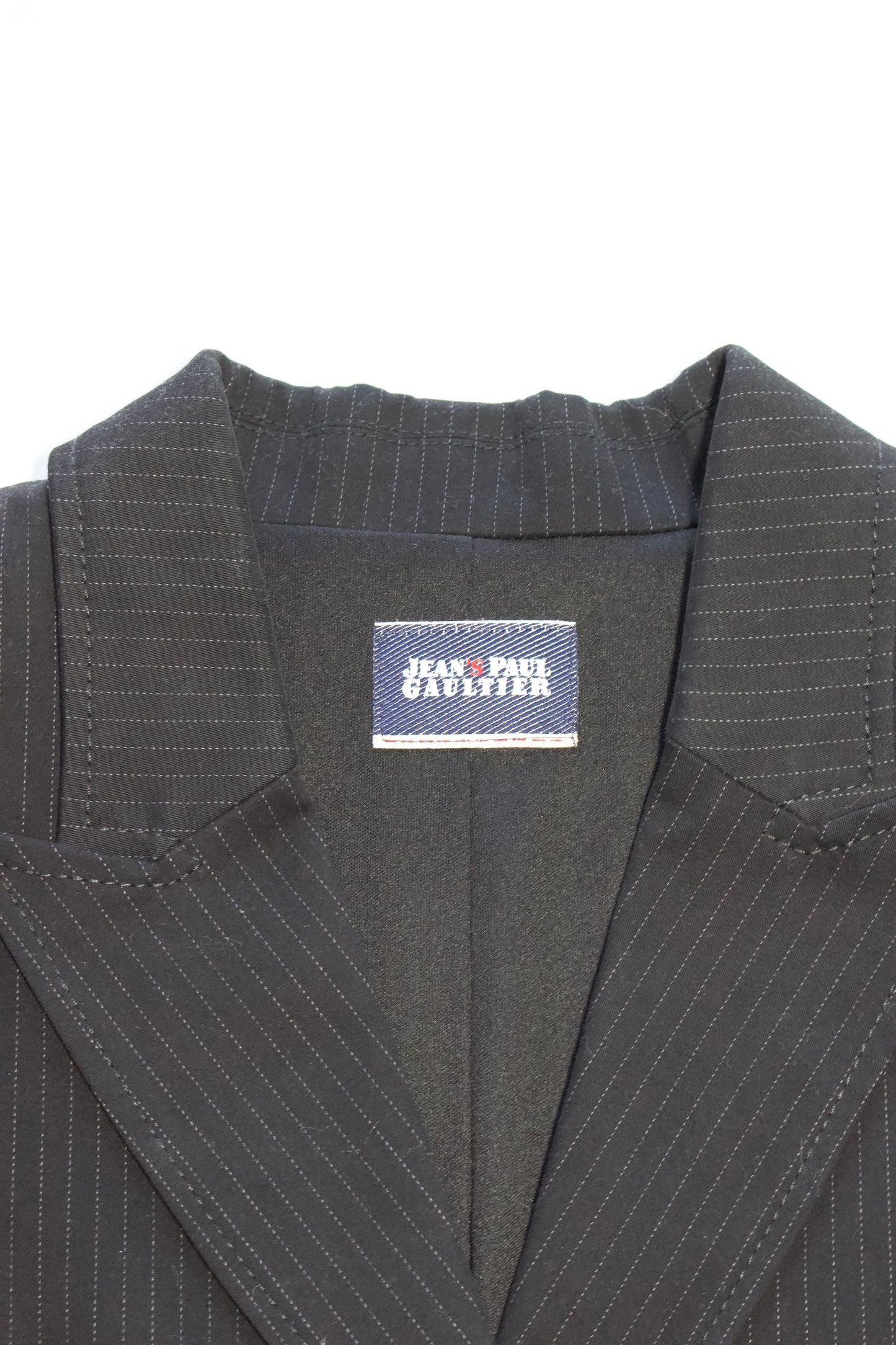 Jean Paul Gaultier black pinstripe blazer with back corset