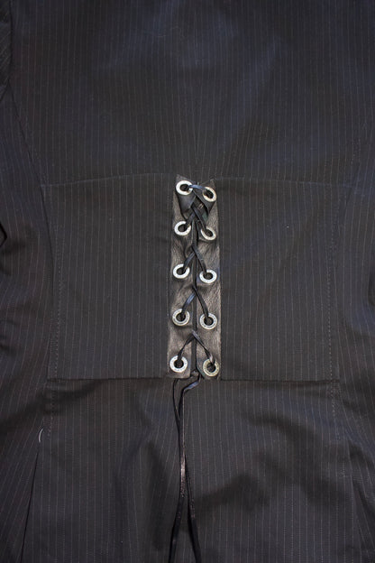 Jean Paul Gaultier black pinstripe blazer with back corset