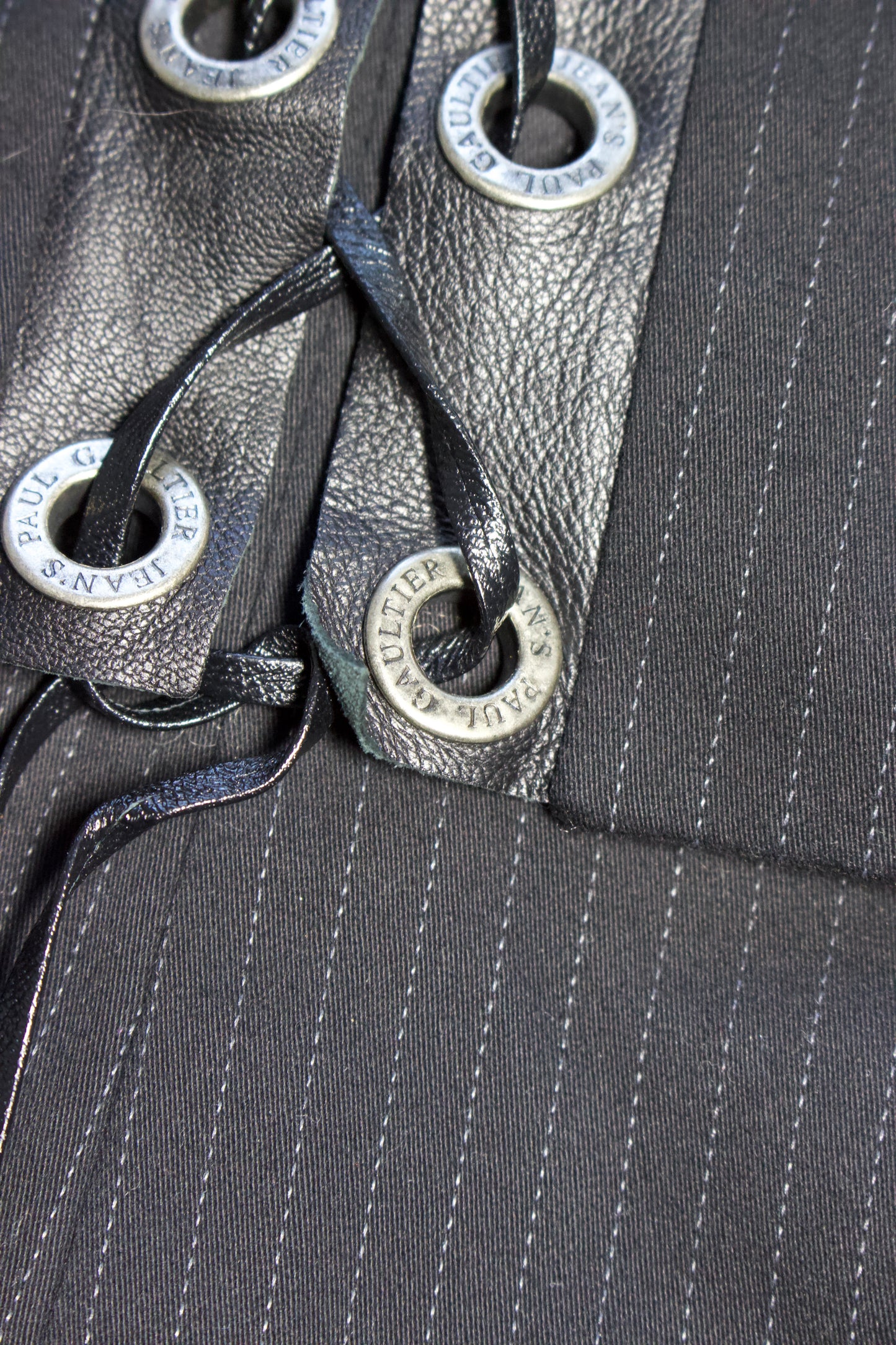 Jean Paul Gaultier black pinstripe blazer with back corset