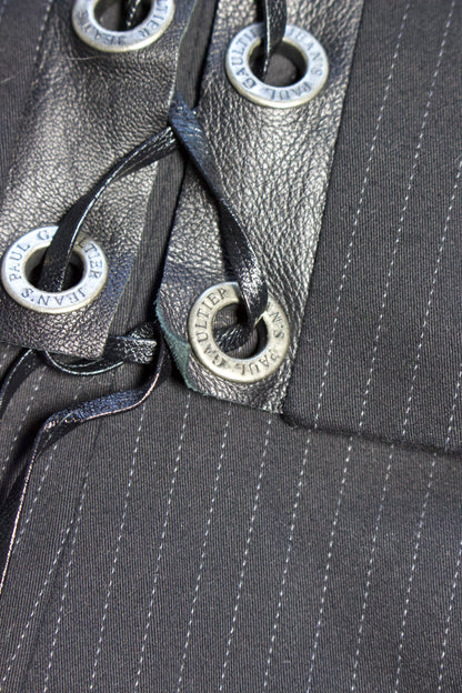 Jean Paul Gaultier black pinstripe blazer with back corset