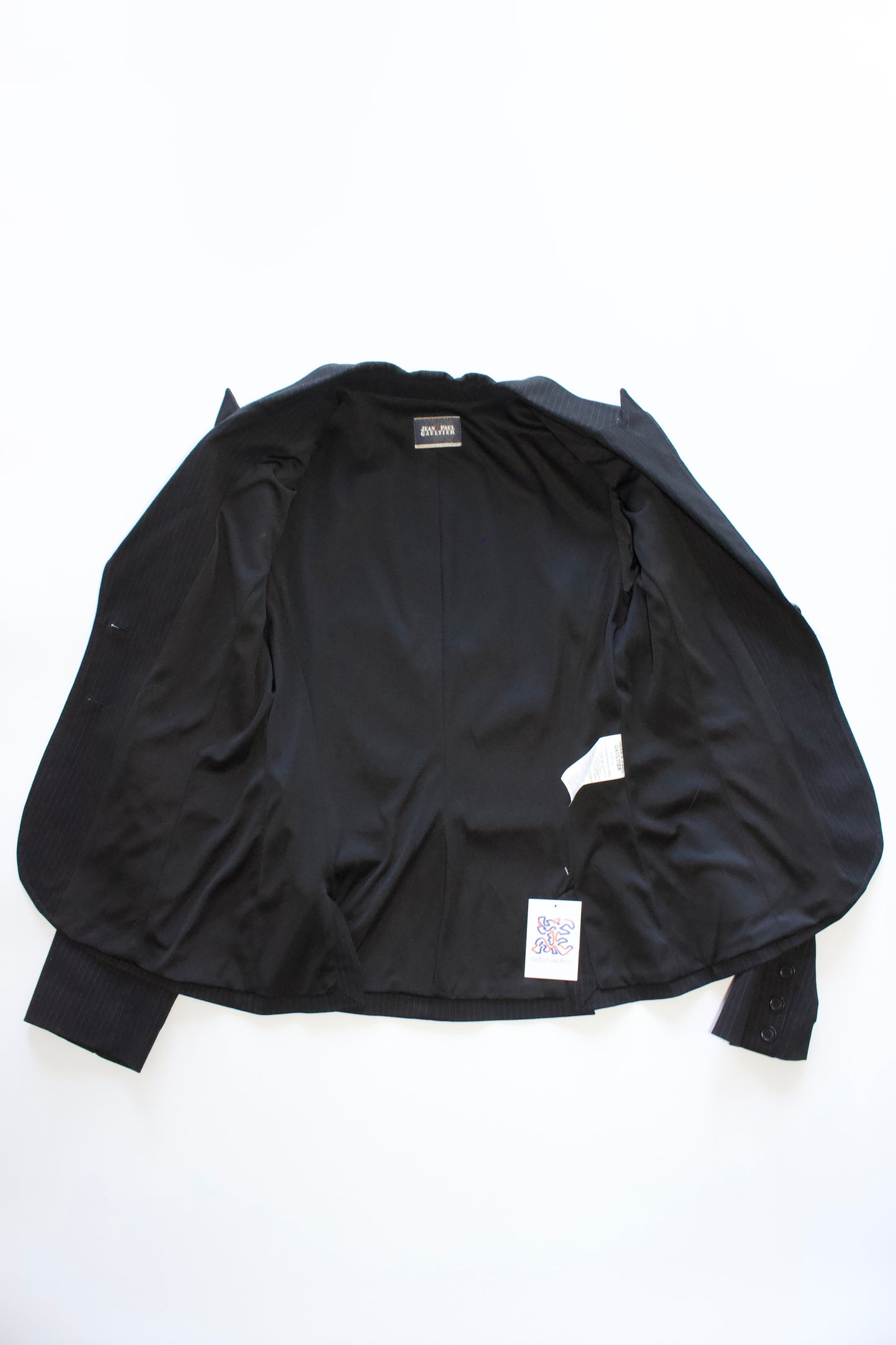 Jean Paul Gaultier black pinstripe blazer with back corset