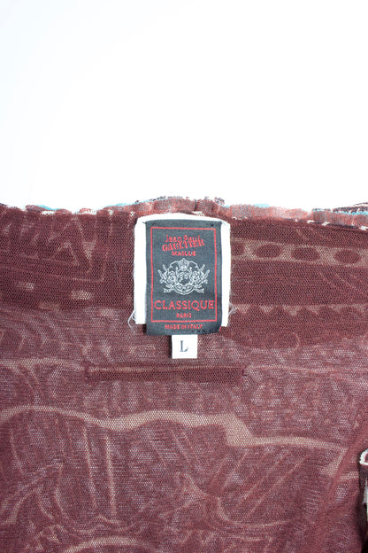 Jean Paul Gaultier brick-red and blue robe with ruffles