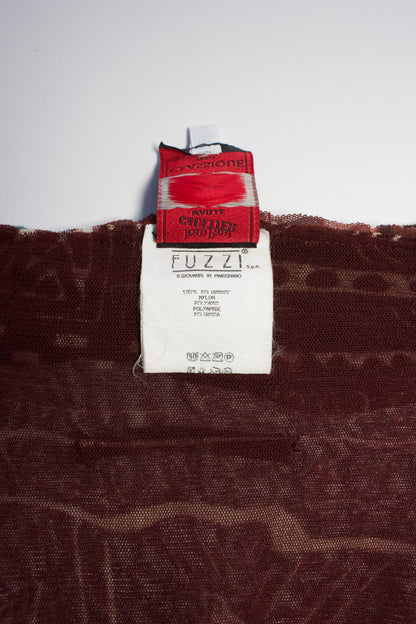 Jean Paul Gaultier brick-red and blue robe with ruffles