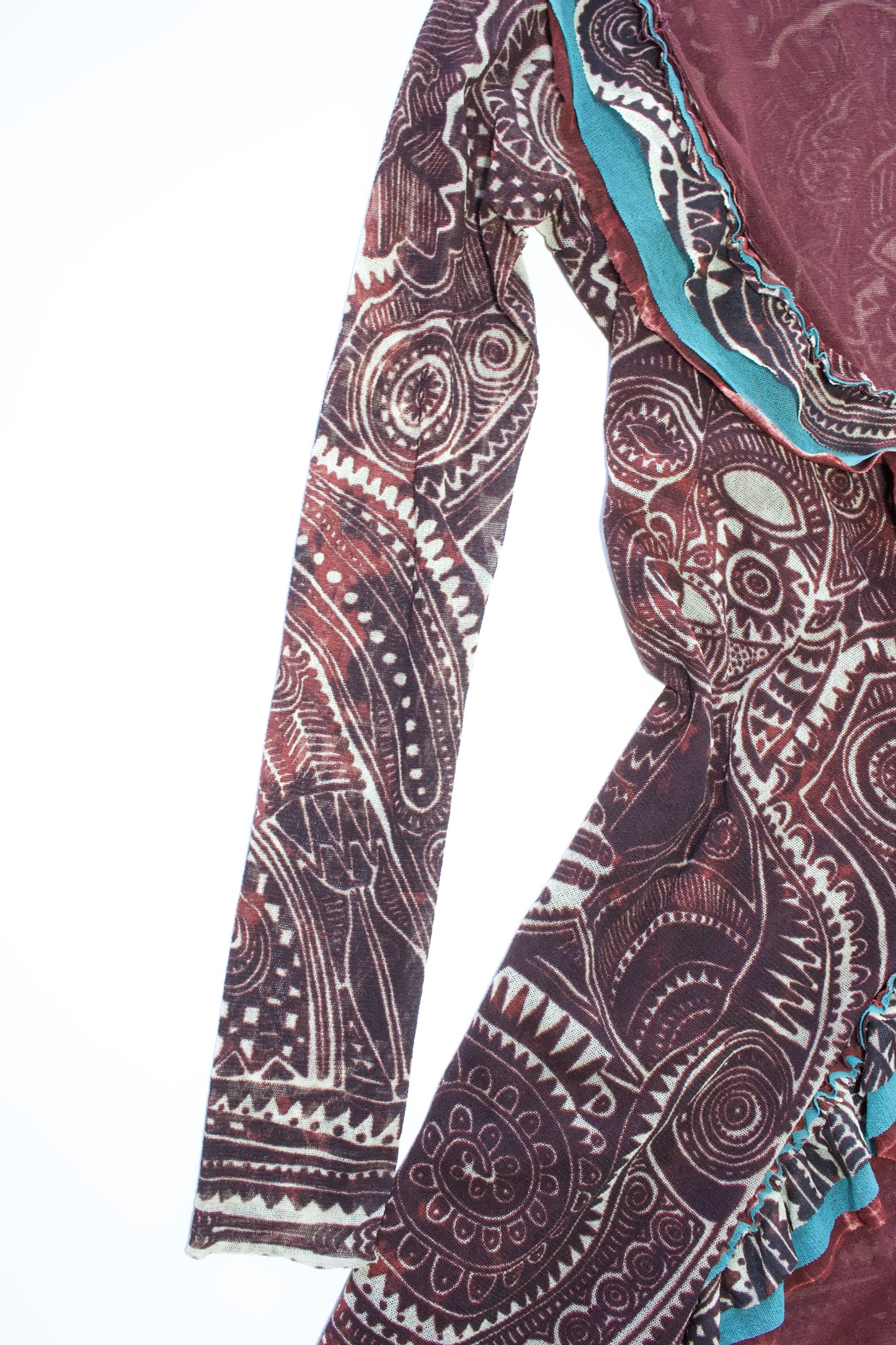 Jean Paul Gaultier brick-red and blue robe with ruffles