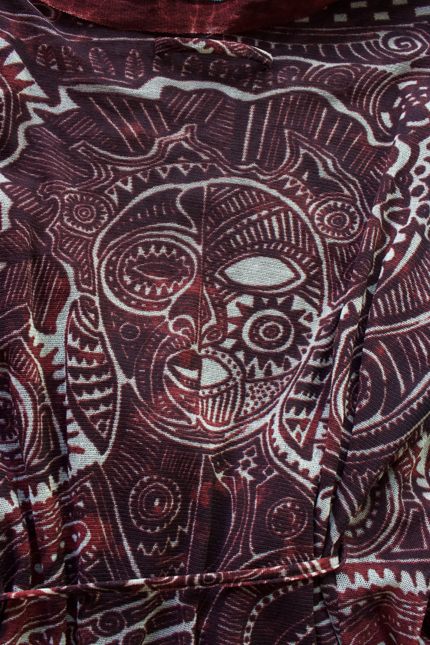 Jean Paul Gaultier brick-red and blue robe with ruffles