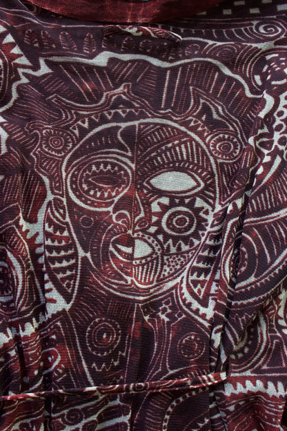 Jean Paul Gaultier brick-red and blue robe with ruffles