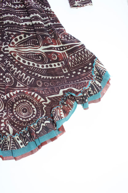 Jean Paul Gaultier brick-red and blue robe with ruffles