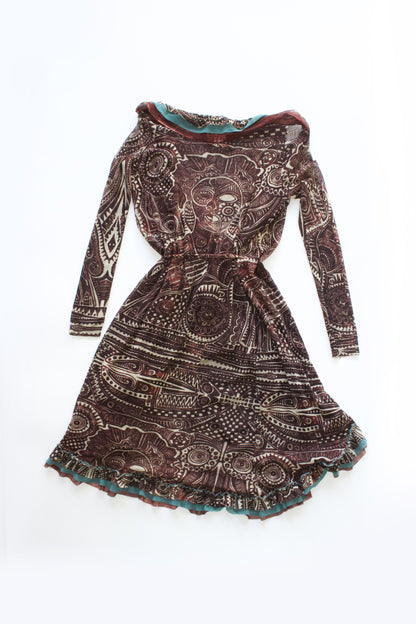 Jean Paul Gaultier brick-red and blue robe with ruffles