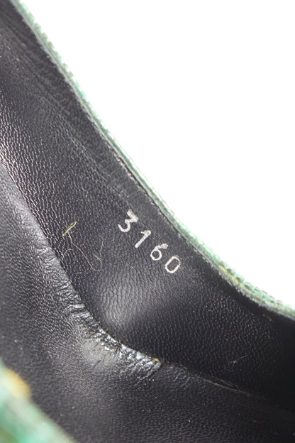 Prada FW 2004 green plaid curved heels