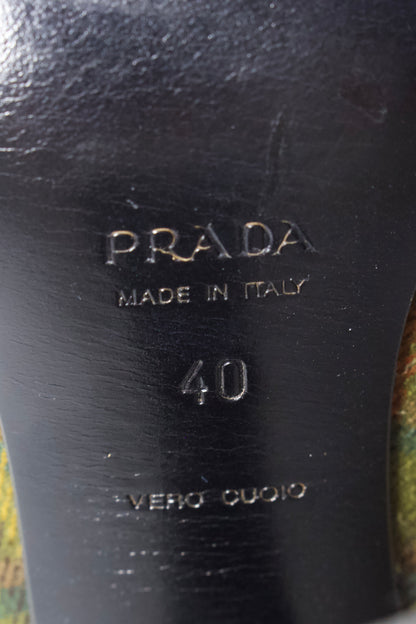 Prada FW 2004 green plaid curved heels
