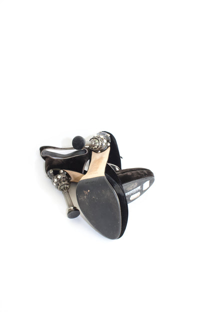 Miu Miu SS 2008 black velvet and crown jeweled heels