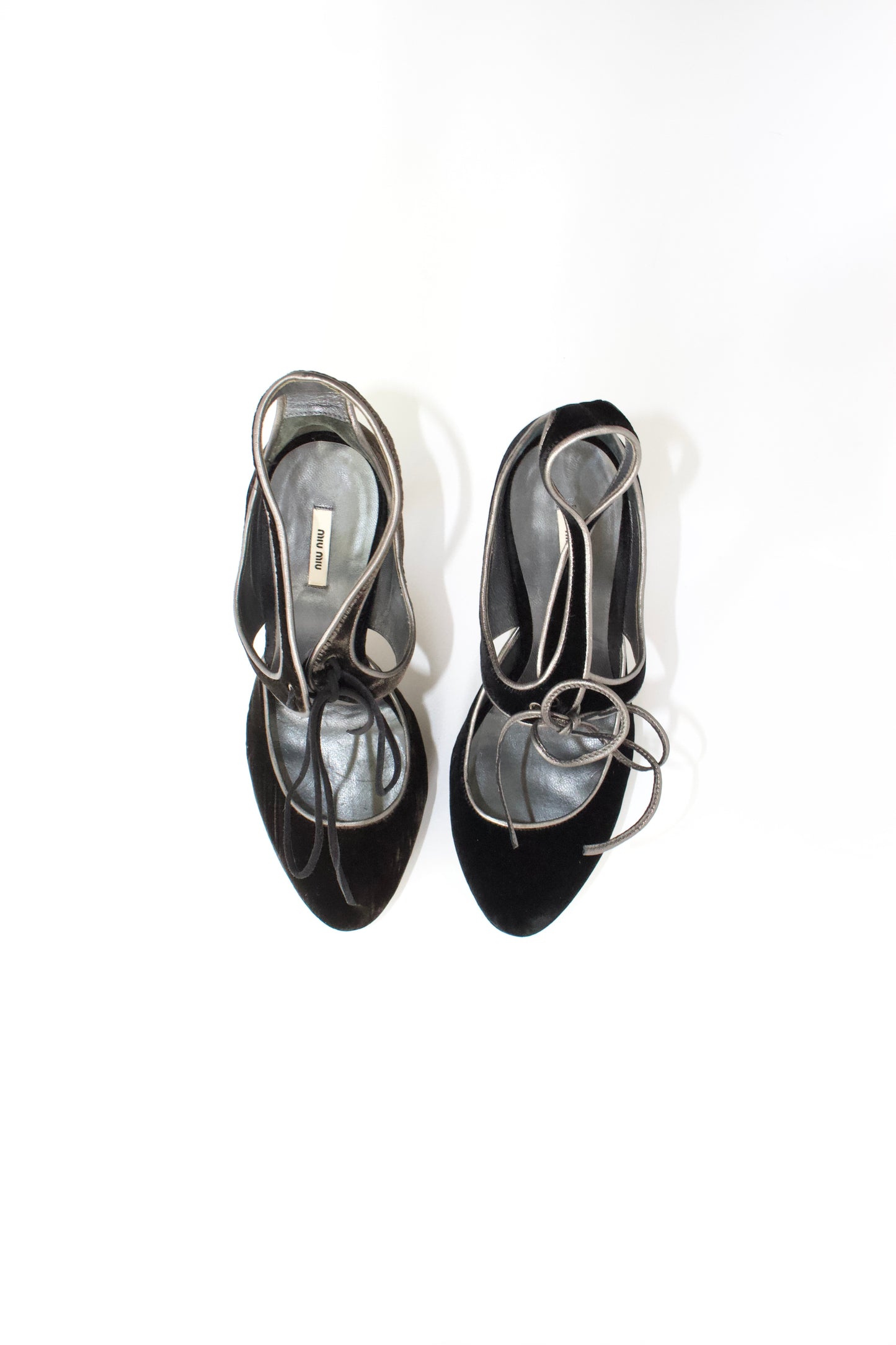 Miu Miu SS 2008 black velvet and crown jeweled heels