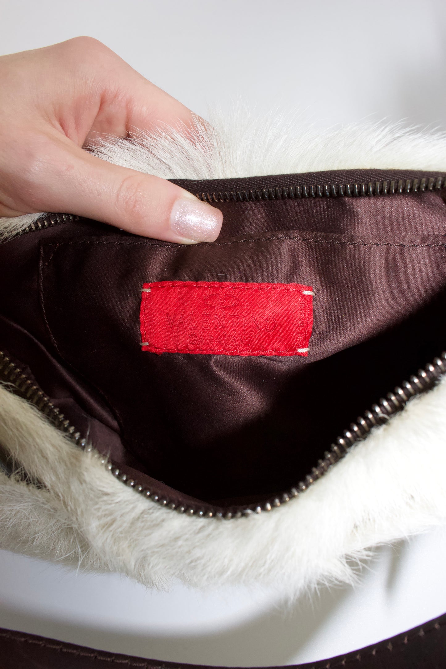 Valentino Garavani white fur shoulder bag