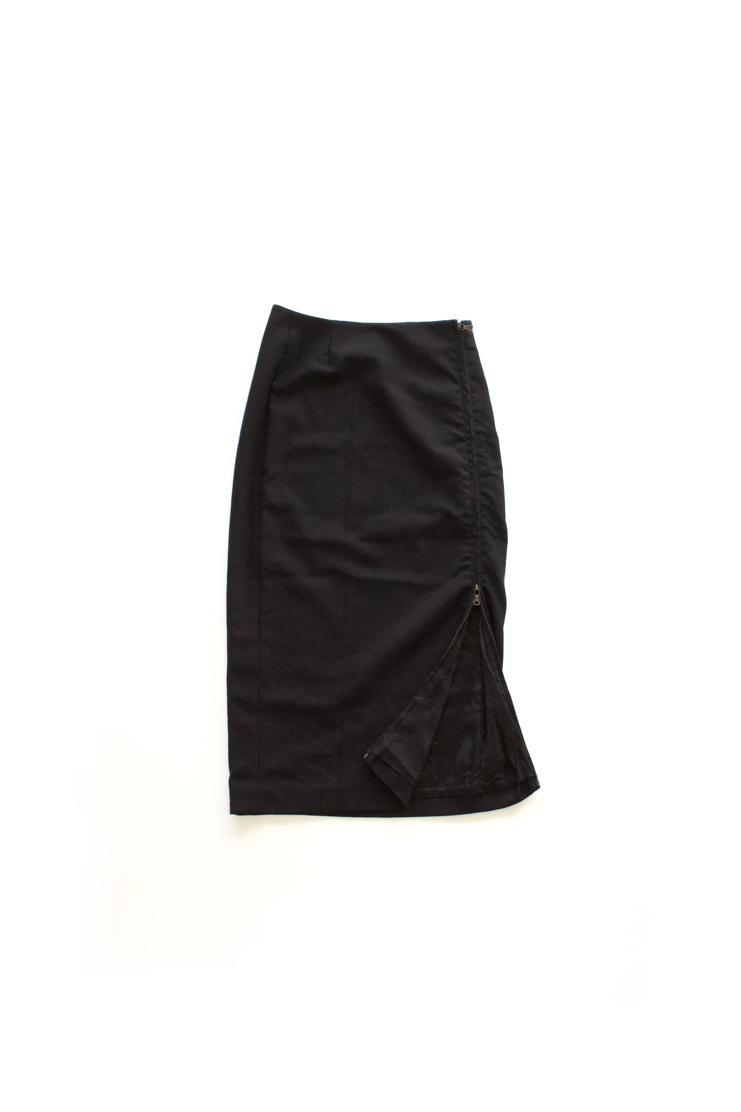 Prada black wool pencil skirt with zippable slit