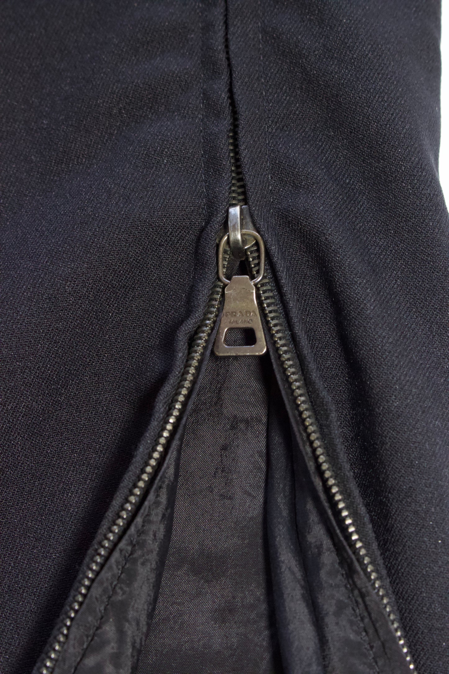 Prada black wool pencil skirt with zippable slit