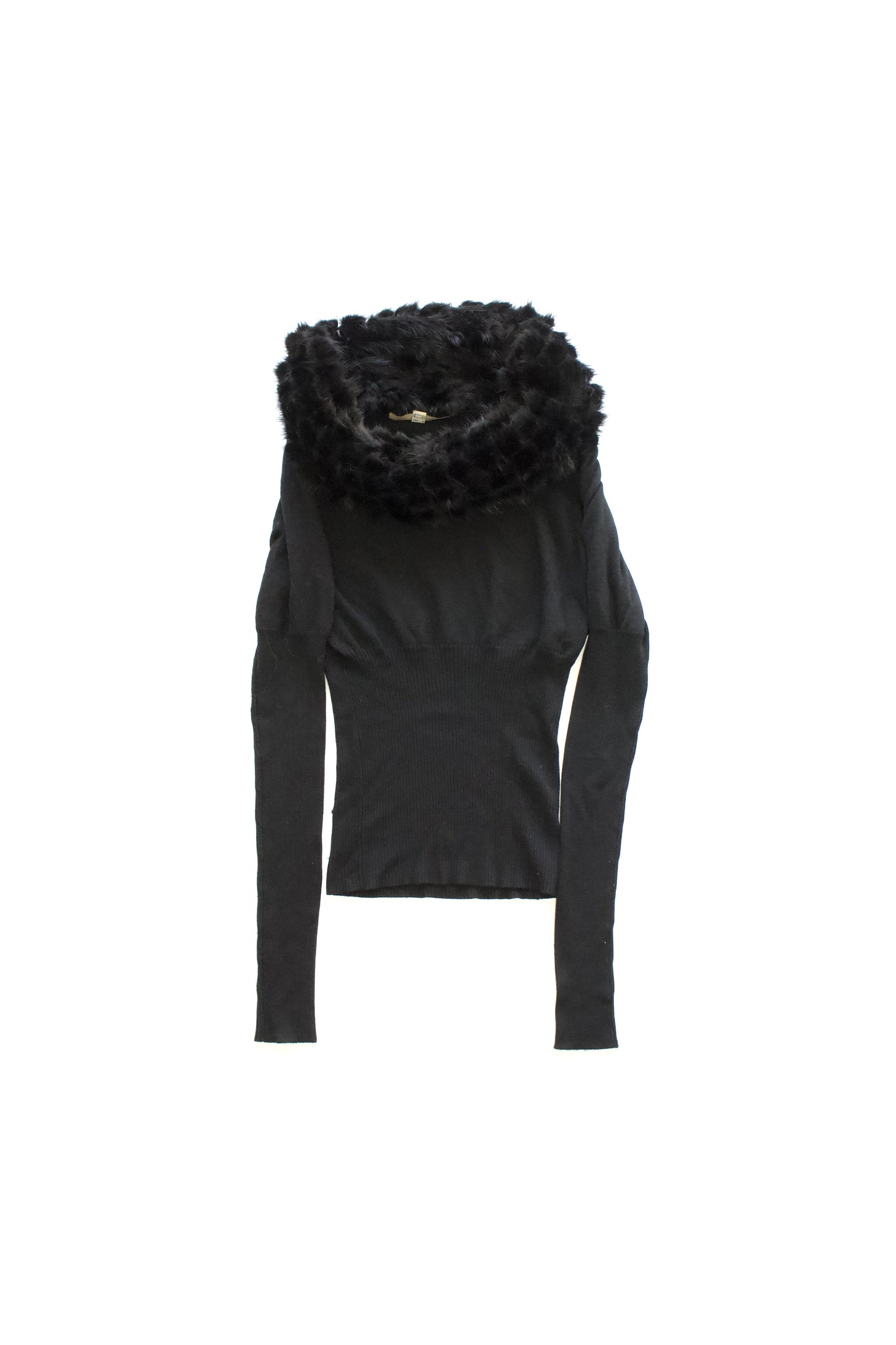 Roberto Cavallli black top with mink fur collar