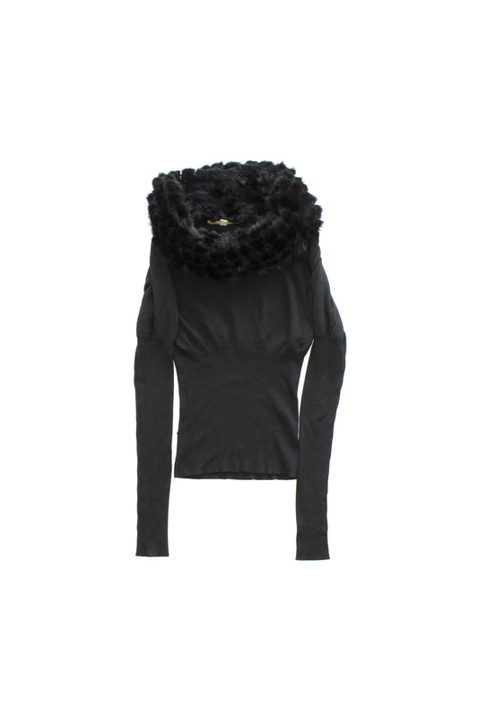 Roberto Cavallli black top with mink fur collar