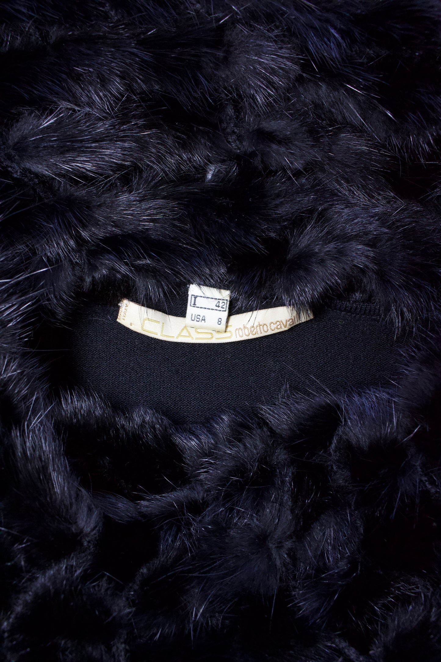 Roberto Cavallli black top with mink fur collar