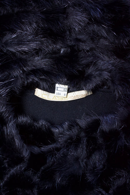 Roberto Cavallli black top with mink fur collar