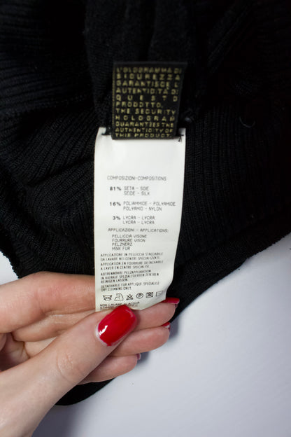 Roberto Cavallli black top with mink fur collar