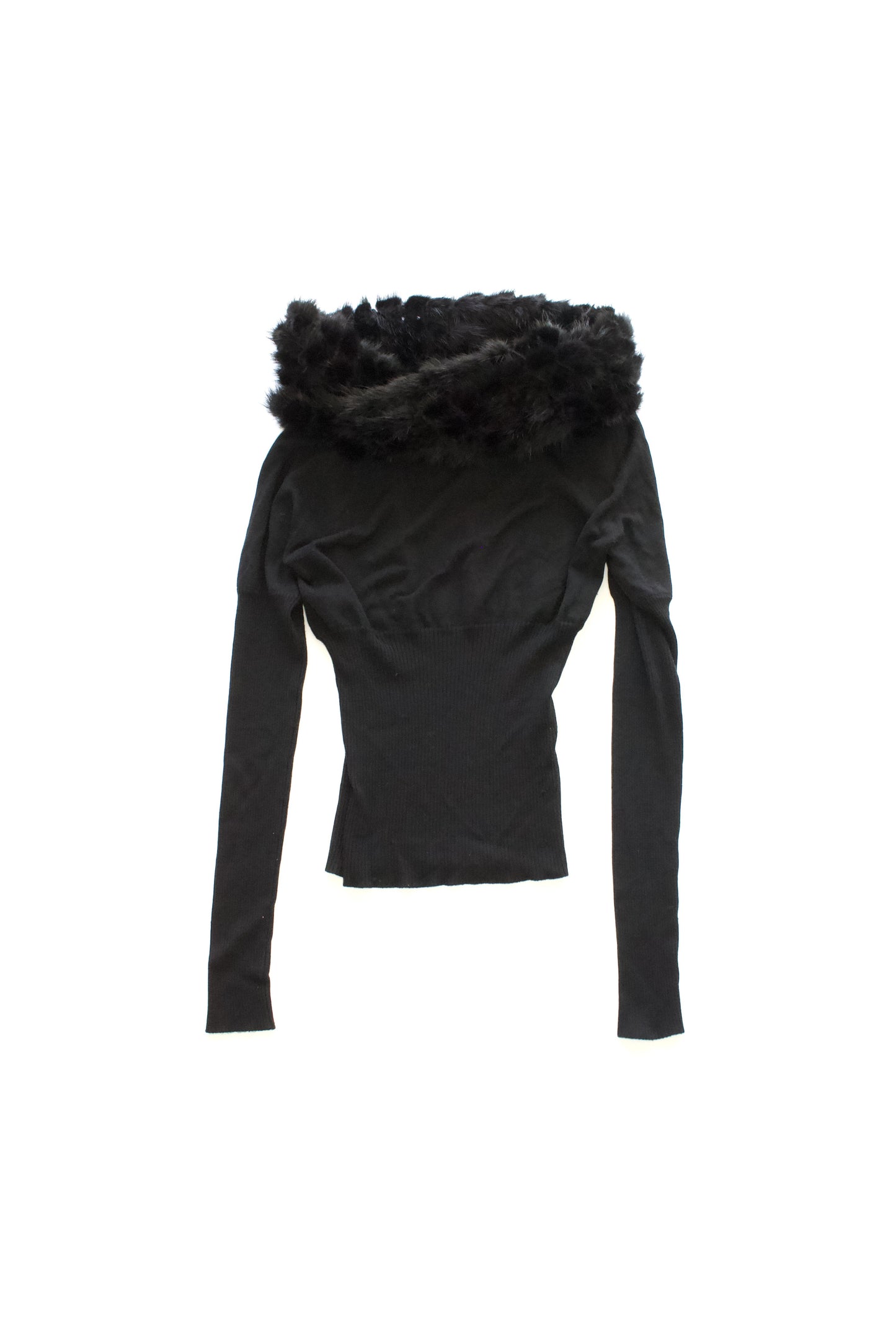 Roberto Cavallli black top with mink fur collar