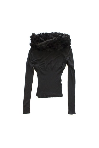 Roberto Cavallli black top with mink fur collar