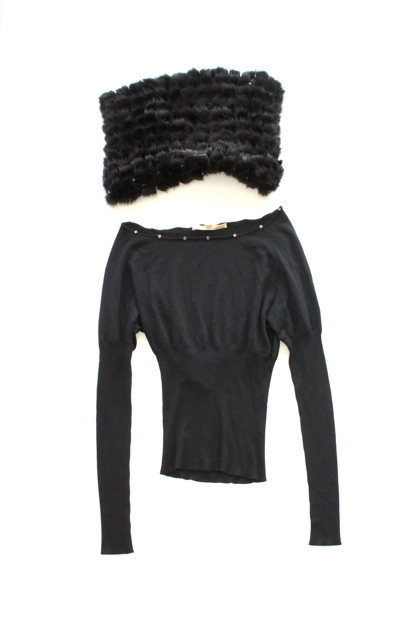 Roberto Cavallli black top with mink fur collar