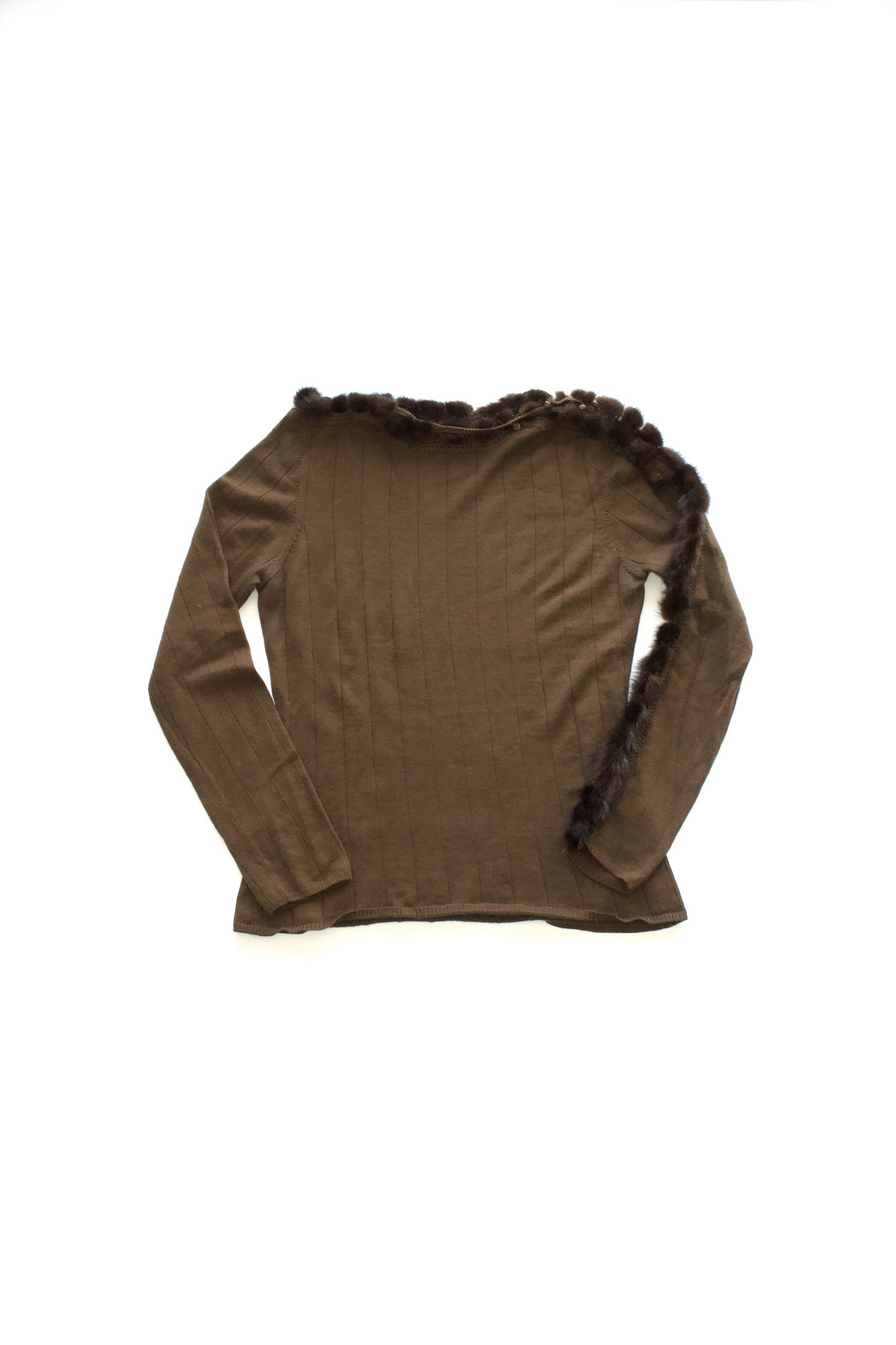 Roberto Cavalli brown top with mink fur sleeve