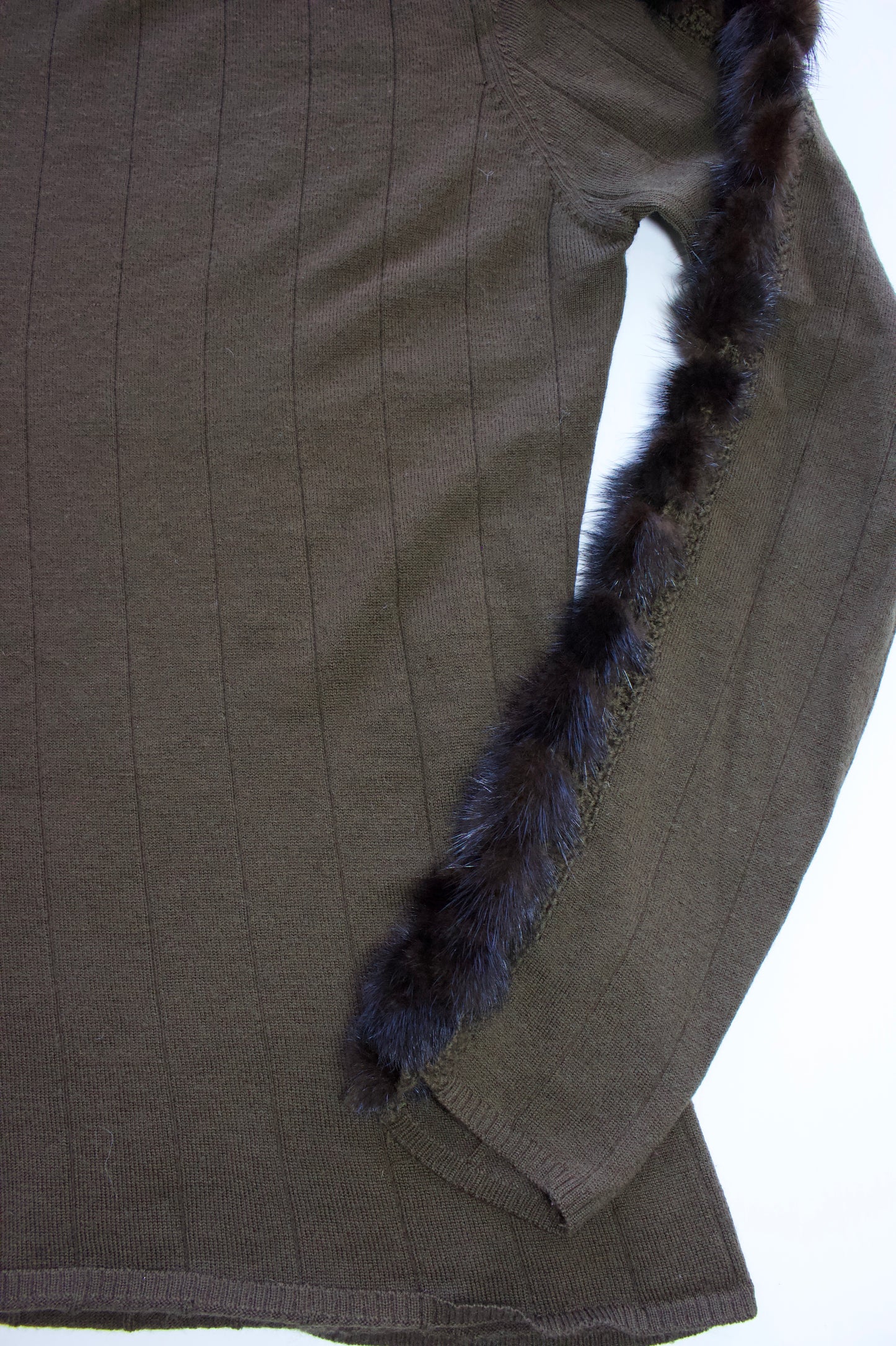 Roberto Cavalli brown top with mink fur sleeve