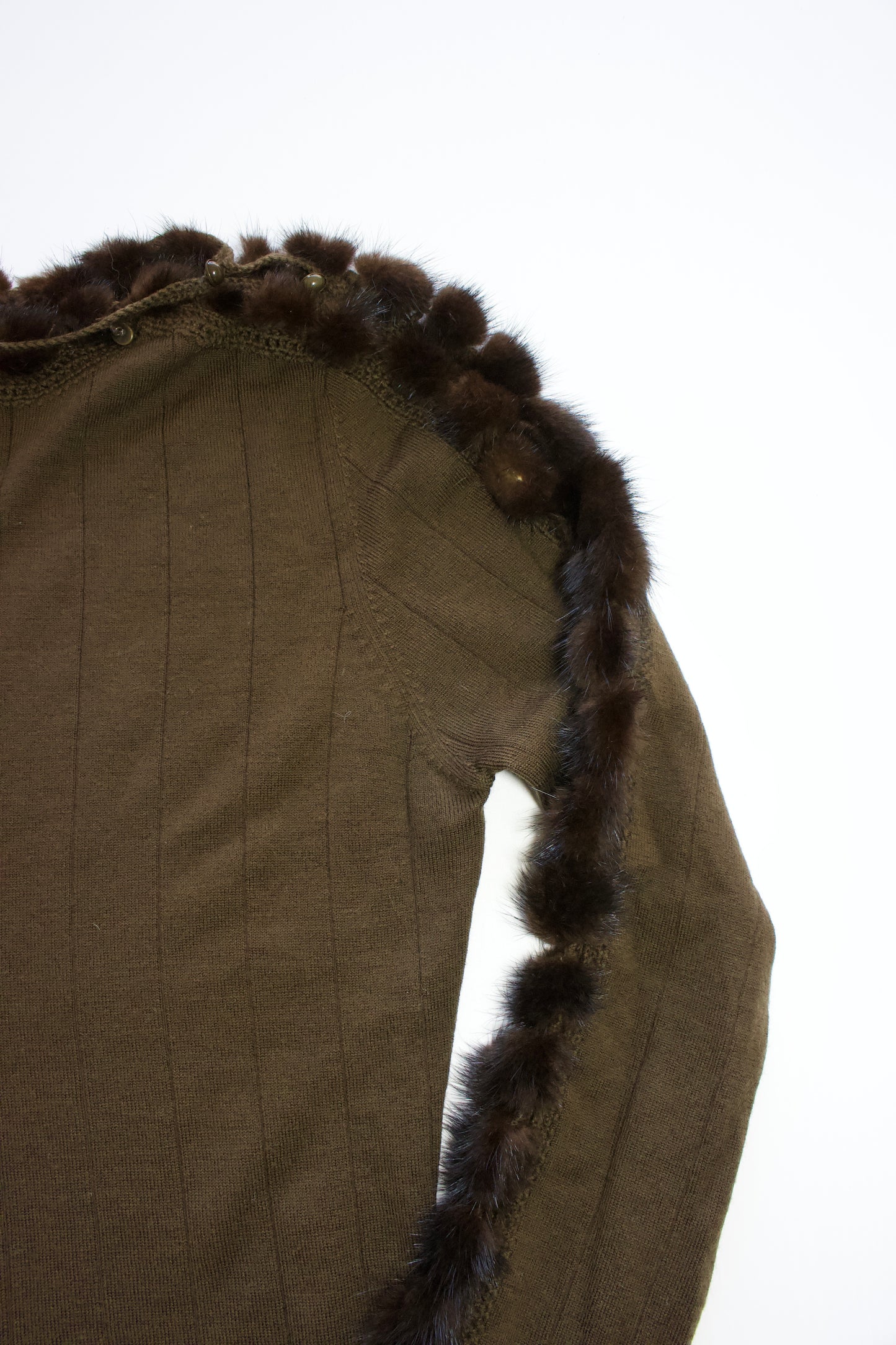 Roberto Cavalli brown top with mink fur sleeve