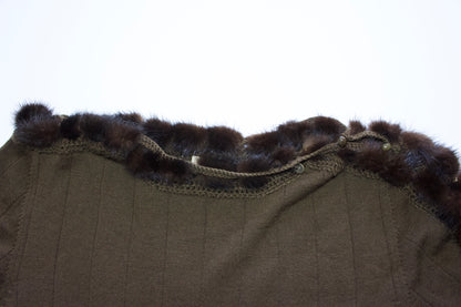Roberto Cavalli brown top with mink fur sleeve