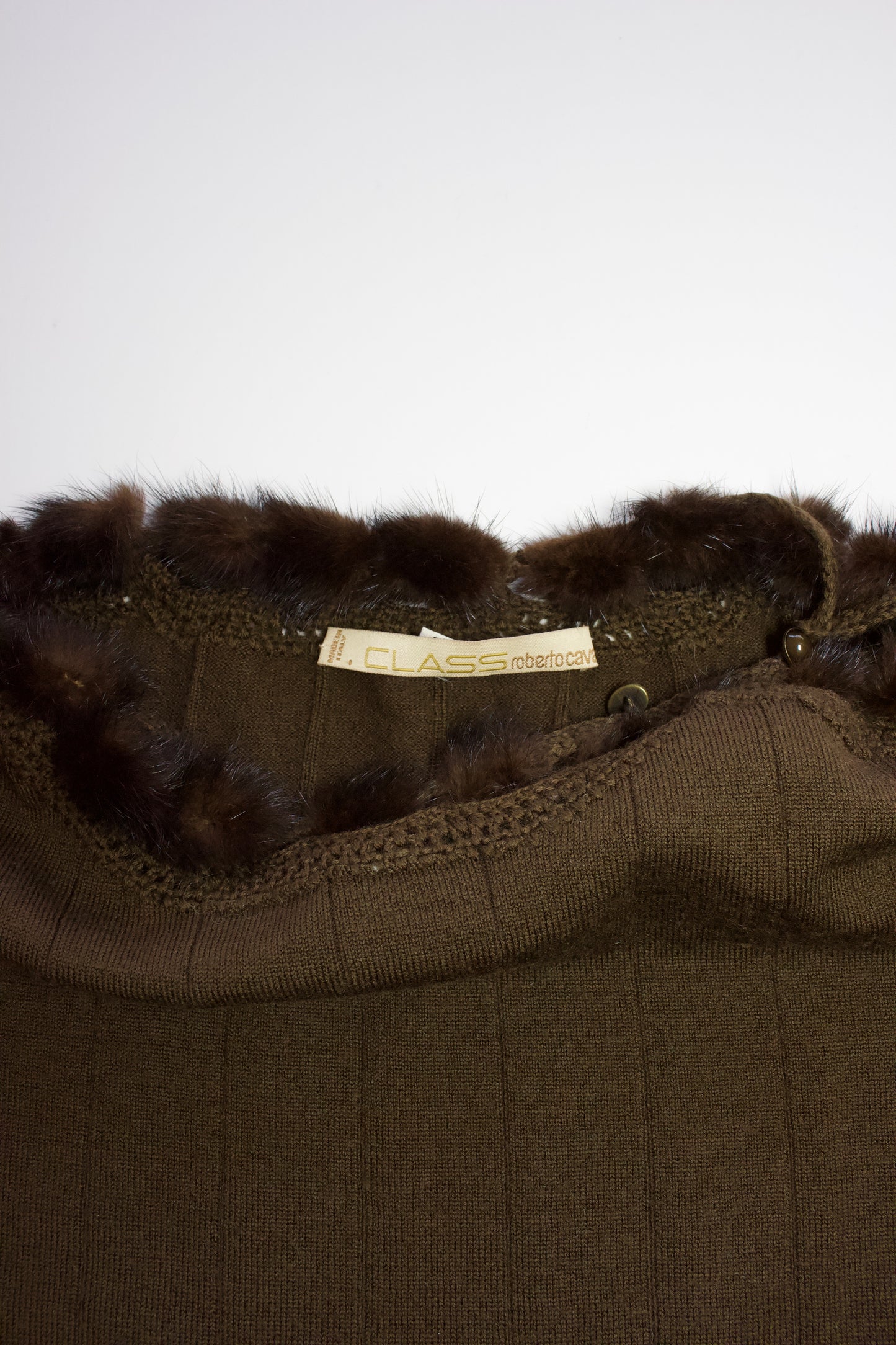 Roberto Cavalli brown top with mink fur sleeve