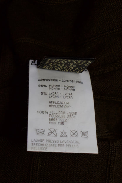 Roberto Cavalli brown top with mink fur sleeve